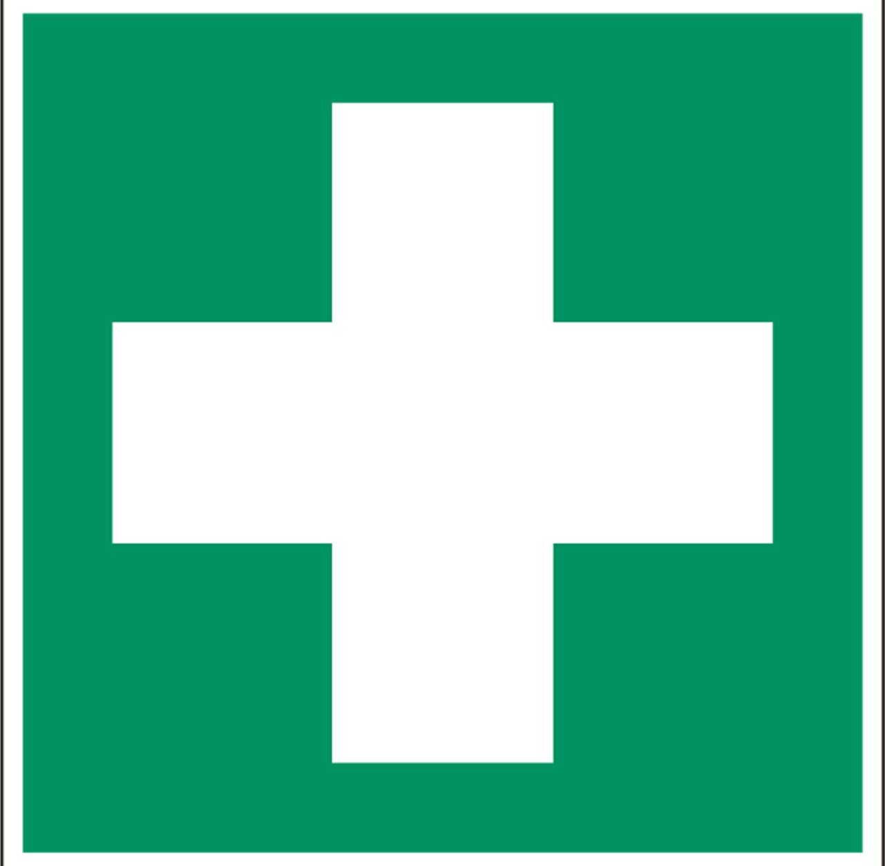 Kreuz auf grünen Untergrund. Gängiges Symbol für erste Hilfe